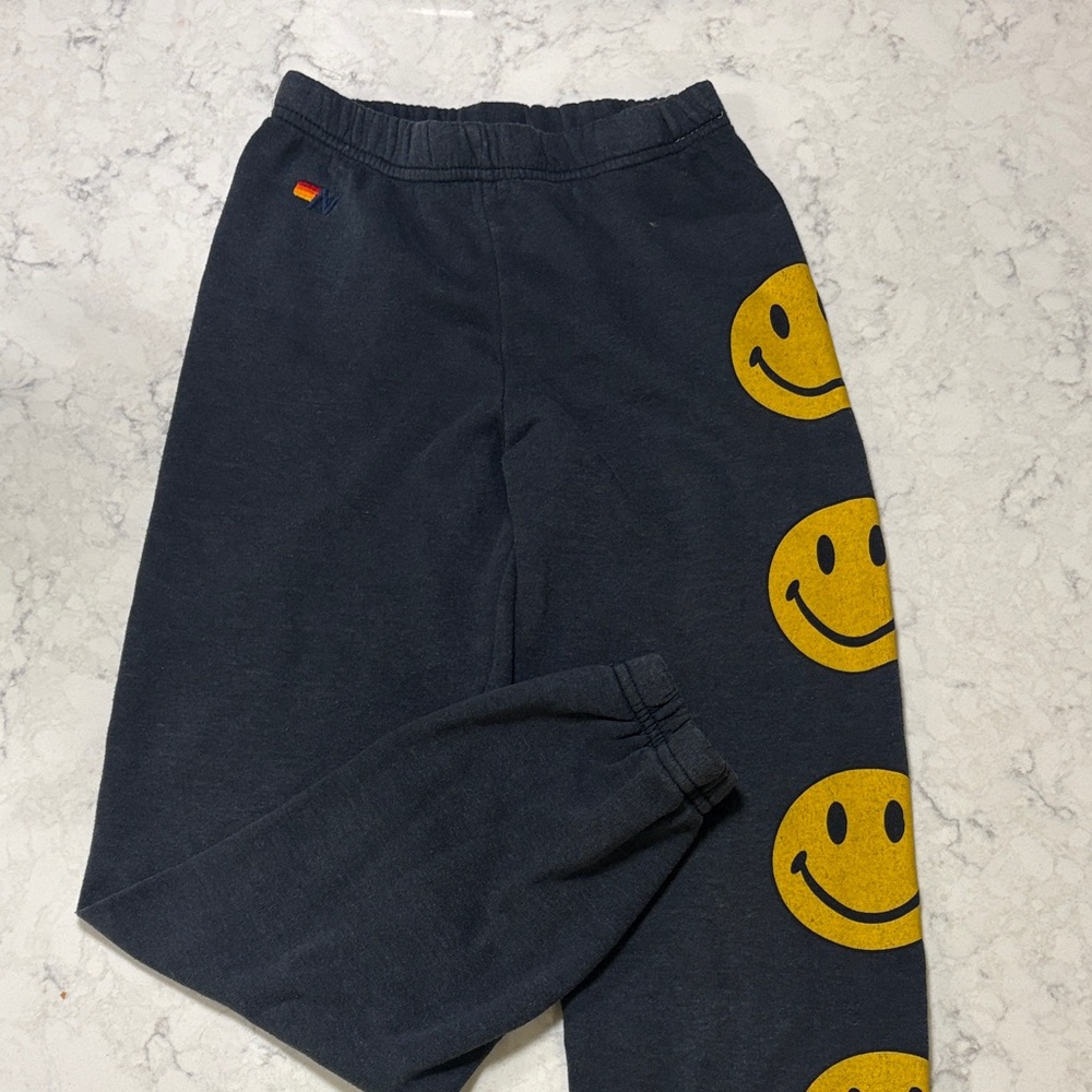Aviator Nation Kids Navy Joggers with Yellow Smiley Faces